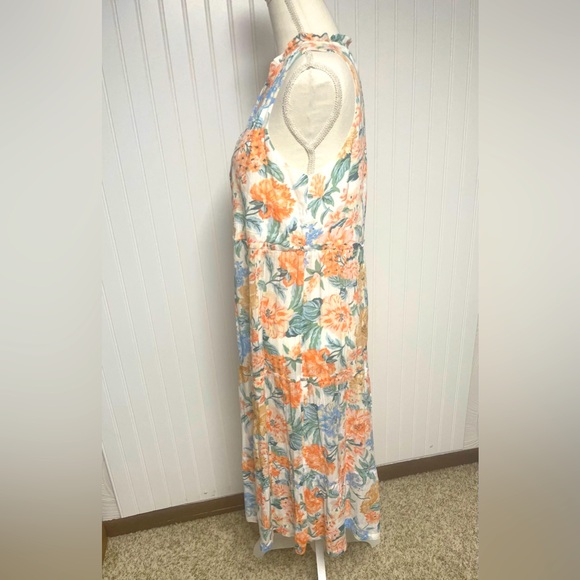 LOFT Sleeveless Peach Floral Tiered  Midi Dress Womens Medium Petite - Picture 3 of 9